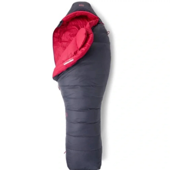REI Co-op Women’s Sleeping Bag Down Time 25 Degrees Blue Red Long Right Zip NWT - Picture 1 of 9